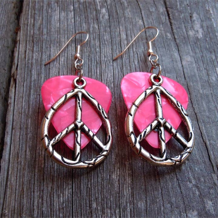 Simply Raevyn - Wholesale Dangle Earrings - Large Oval Peace Sign Charm Guitar Pick Earrings12
