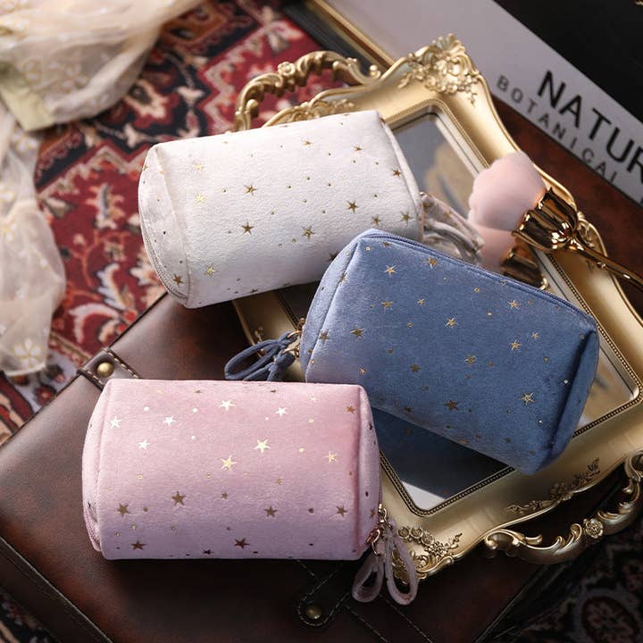 Velvet shiny stars cosmetic bag portable storage bag for wholesale by Little Trendy