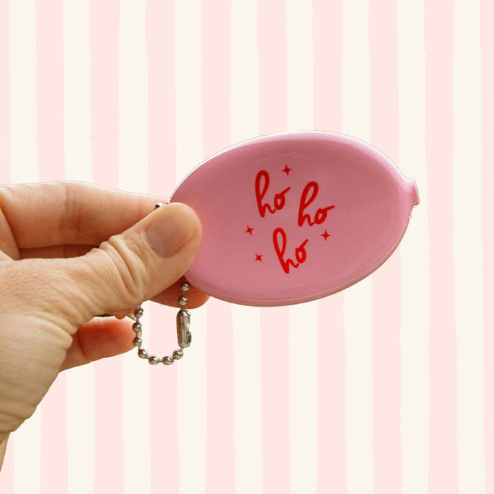 Retro Rubber Coin Pouch with Ball Chain Keychain- Ho Ho Ho for wholesale by Fern & Arrow