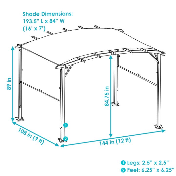 Sunnydaze Decor - Wholesale Outdoor Ornament/Decor - 9 x 12 Metal Arched Pergola with Retractable Canopy - Gray