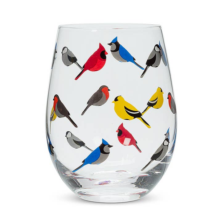 Multi Bird Stemless Wine Glass-5"H(14oz) for wholesale by Abbott