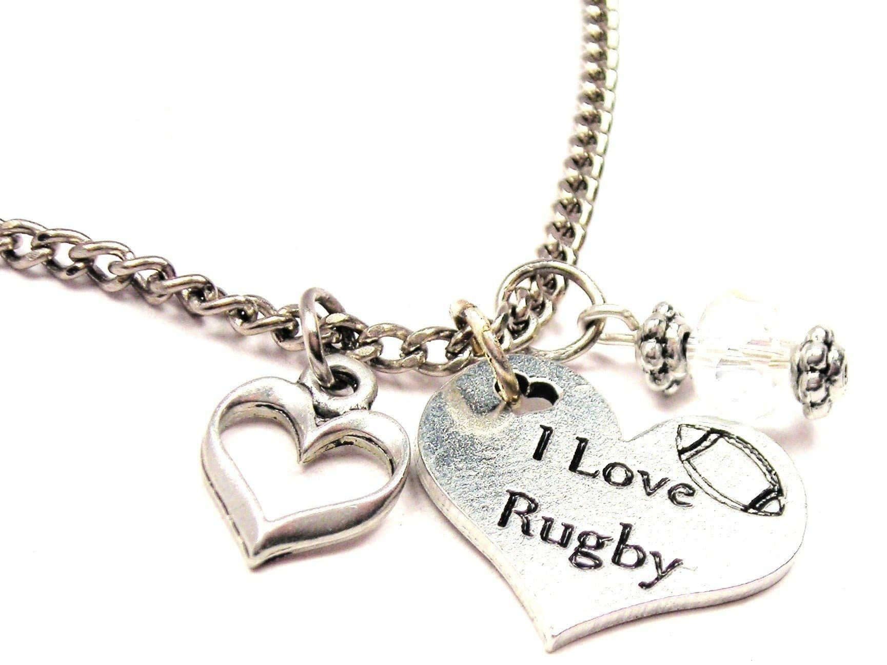 Blanco Collar con diseño de corazón y cristal «I Love Rugby» de venta al por mayor en Faire0