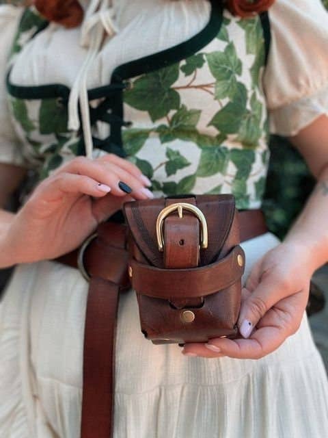 Leather Belt Pouch with Customizable Buckle for wholesale by Frost & Ember Creations, LLC