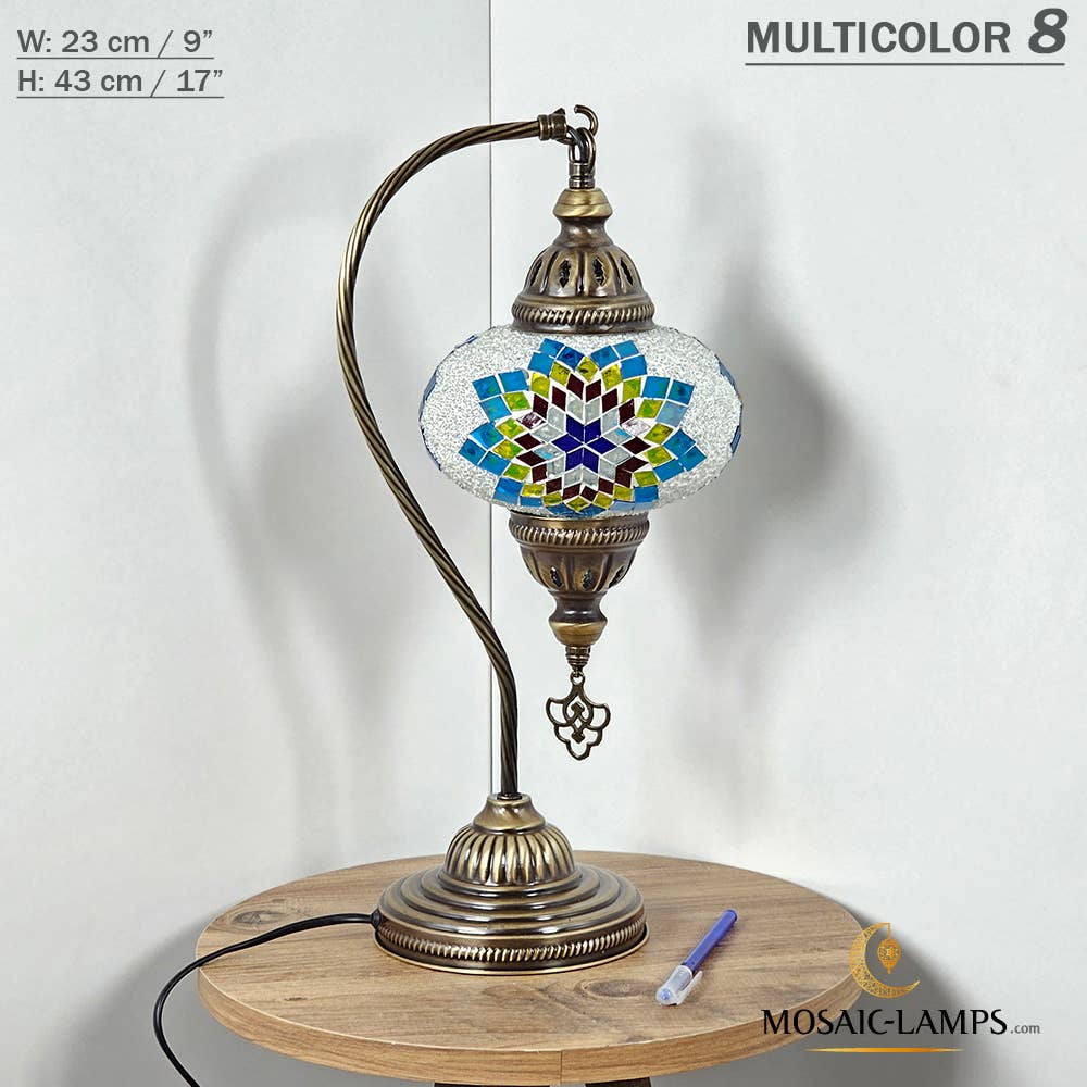 Mosaic Lamps - Wholesale Accent/Desk Lamp - 10+Colors - Gooseneck Large Globe Mosaic Table Lamp, Turkish45