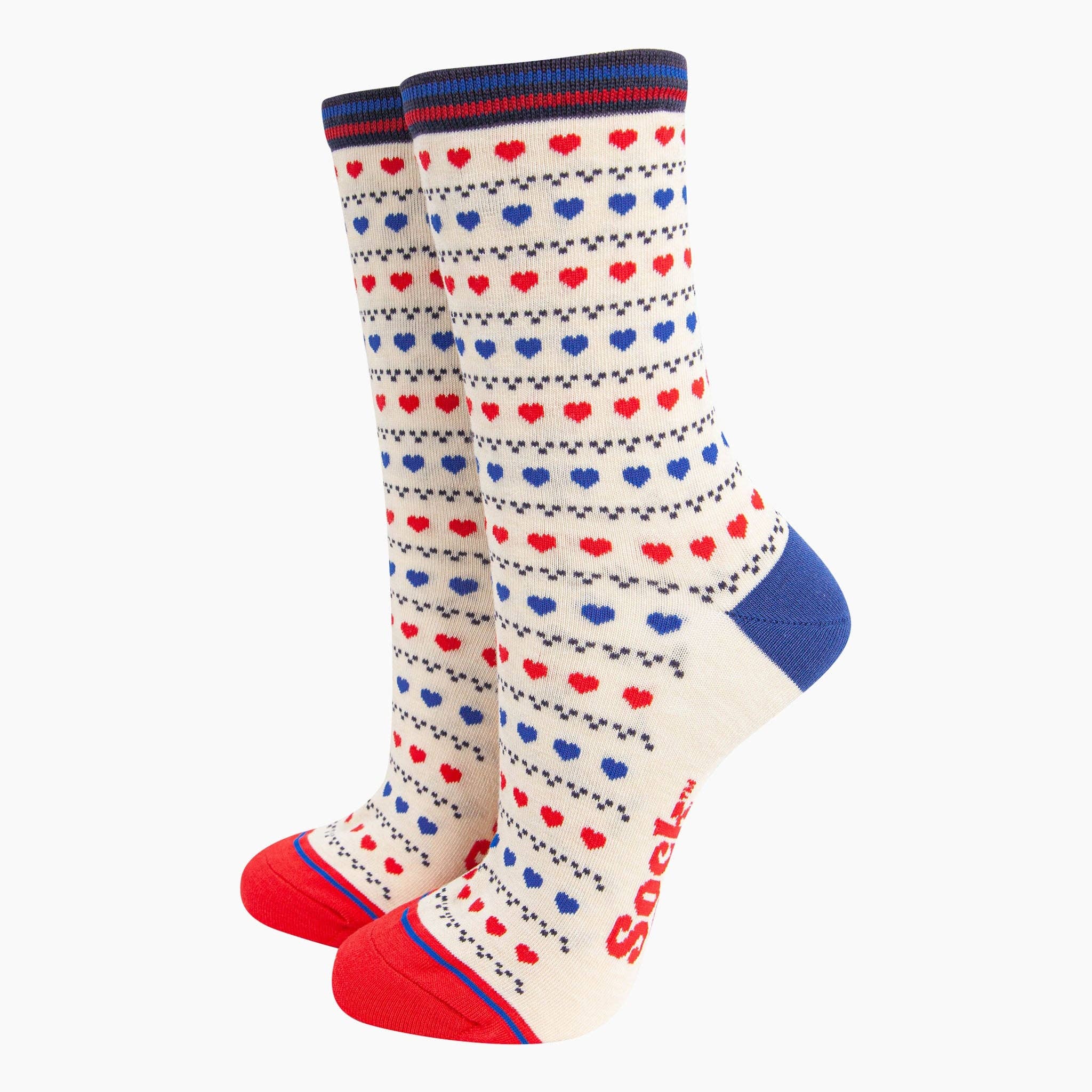 Sock Talk - Wholesale Socks - Women's - Women's Bamboo Socks - Cream/Red/Blue, Heart Fair Isle0