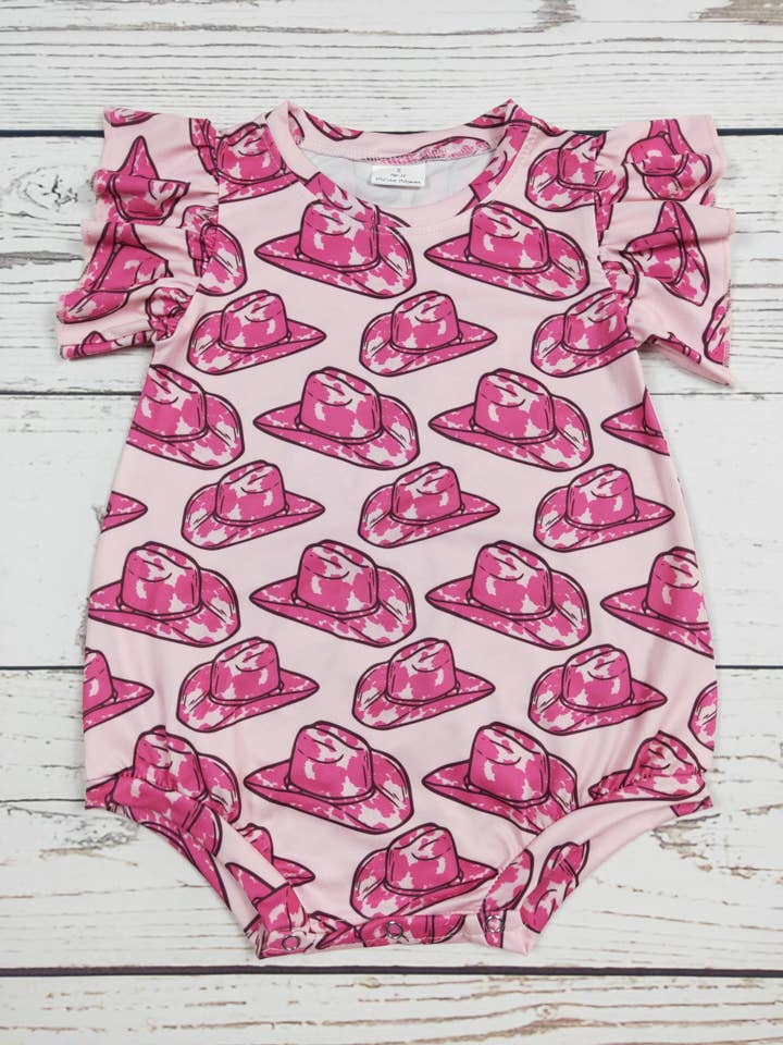 sassy kids palace - Wholesale Bodysuit (Non-Footed) - Baby - Girls Hat Printed Western Romper