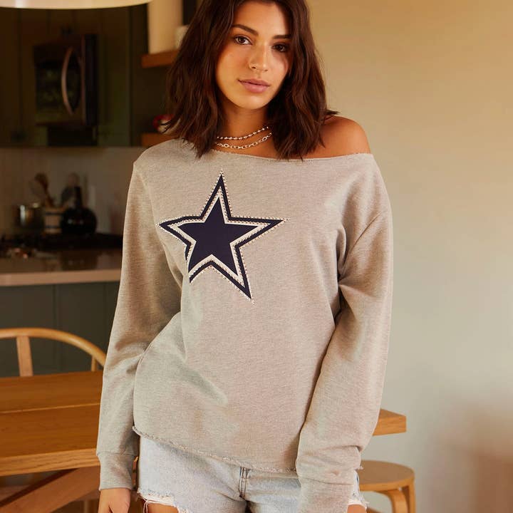 GRAVEDAD Sudadera con hombros descubiertos de los Cowboys - Grey Heather de venta al por mayor en Faire