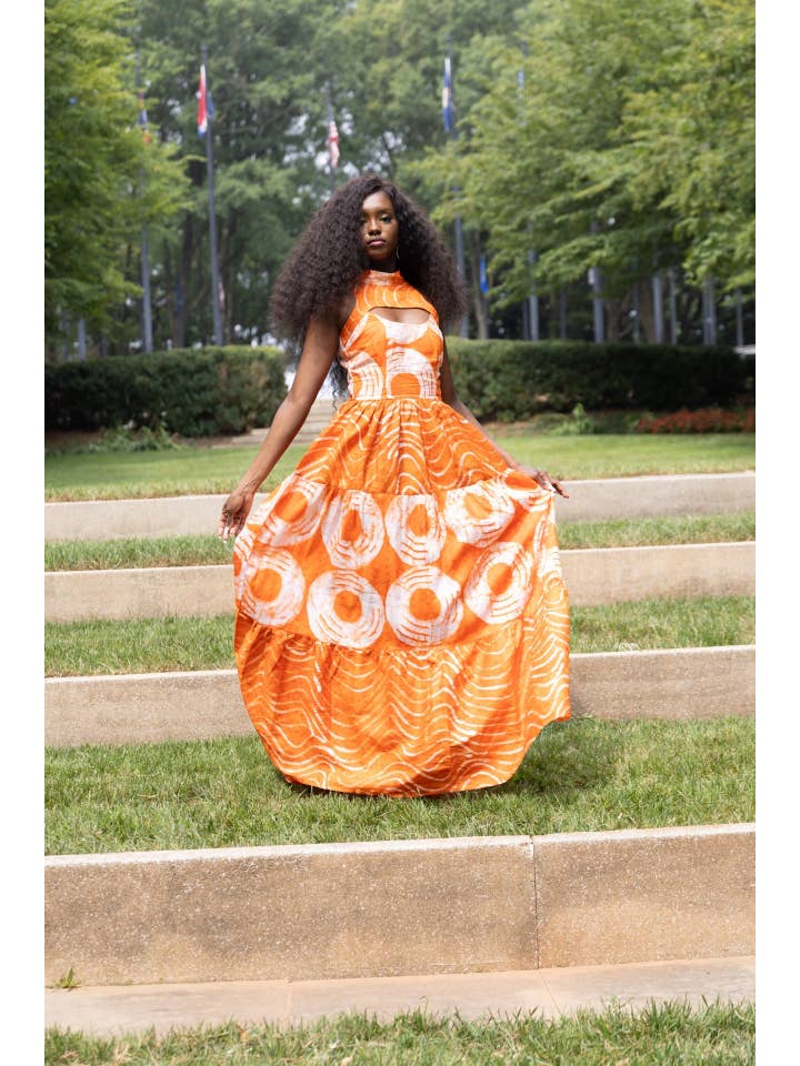 Besida - Wholesale Dress - Women's - Mafarki African Print Hand Dyed Orange Maxi Dress1