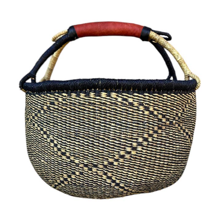 African Bolga Ghana Market Basket - Black & Tan Mid Night for wholesale by The African Home Goods