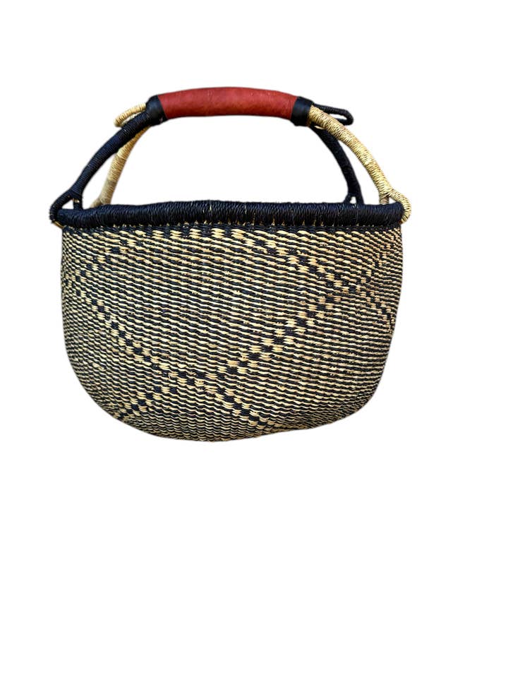 African Bolga Ghana Market Basket - Black & Tan Mid Night for wholesale by The African Home Goods