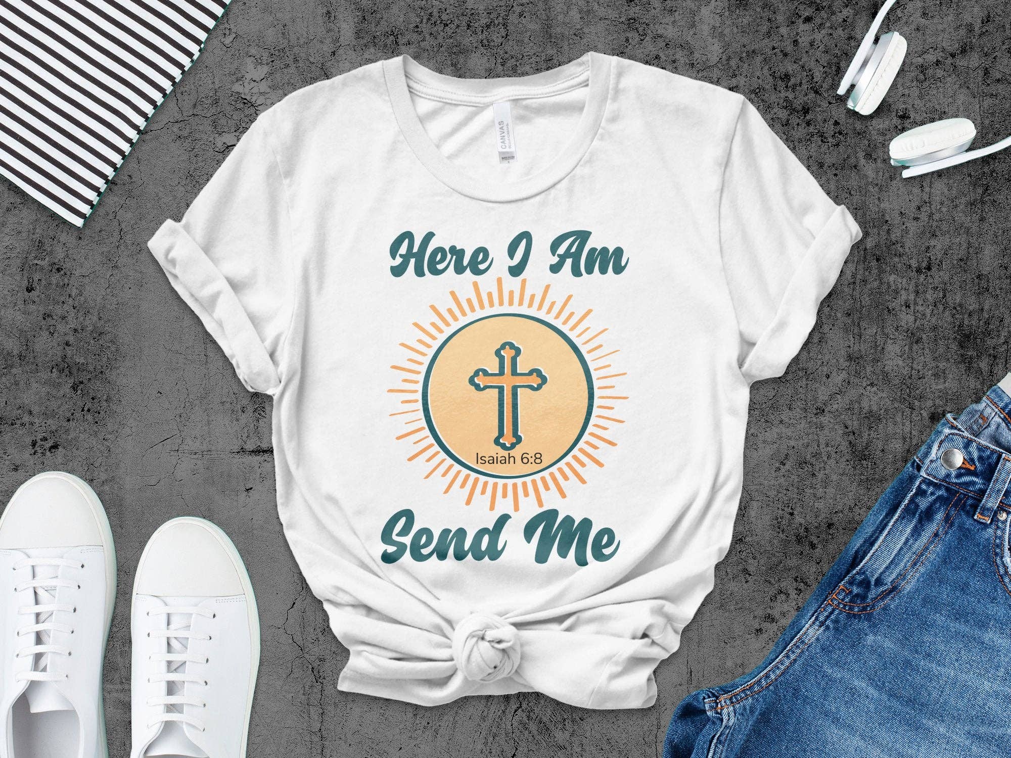 FreakyTeeFactory - Wholesale Screen Printed T-Shirt - Women's - Christian T-Shirt Here I Am Send Me, Isaiah 6 8 Scripture Tee, Religious Gift, Faith-Based Clothing, Unisex Bible Verse Shirt24