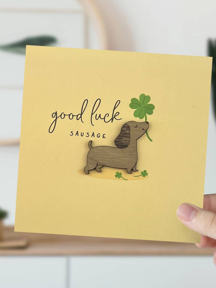 Good Luck Sausage, Dog and Clover - Good Luck Card for wholesale by KDee Designs