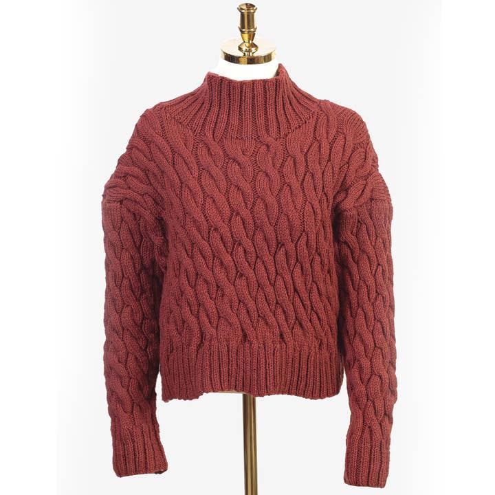 Håndstrikket luxe Flettet Sweater Rød for engroshandel hos vintage knits