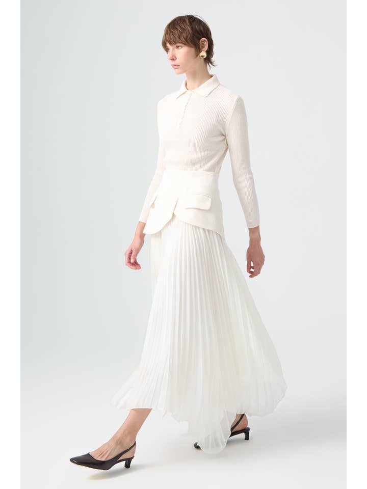 Ecru POCKET FLAP DETAIL PLEATED SKIRT for wholesale on Faire