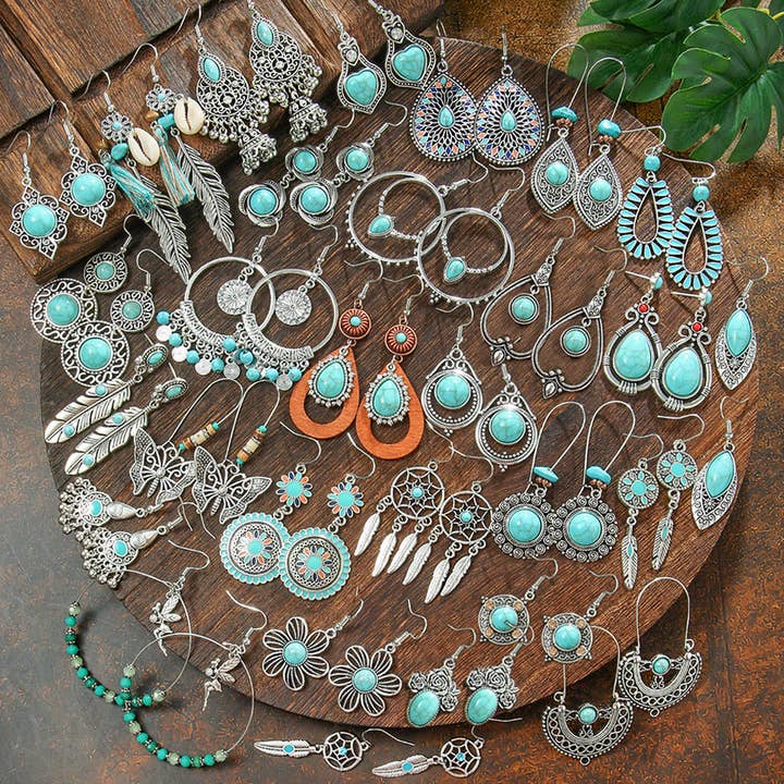 Conjunto de Brincos Geométricos Boémios em Turquesa por atacado de Halcyon Outfitters®
