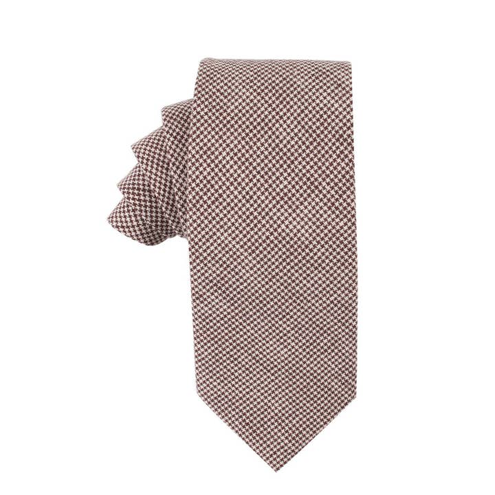 AusCufflinks - Vendita all'ingrosso Cravatta - Uomo - Mini cravatta da lavoro marrone in cotone pied de poule