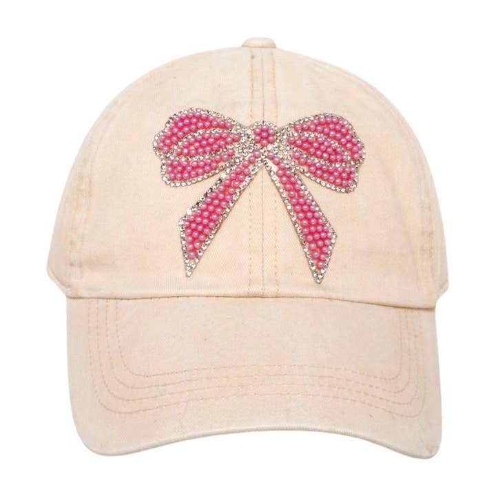 David And Young - Wholesale Baseball Cap - Women's - PEARLY PINK BOW DESIGNED BASEBALL CAP