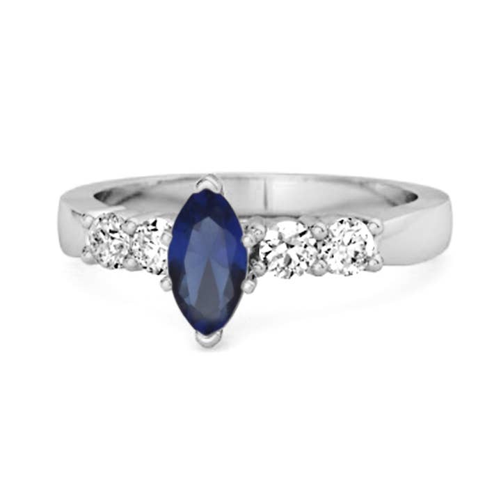 Blue Sapphire Marquise Three Stone Classic Ring - Sterling Silver for wholesale by Star Joya