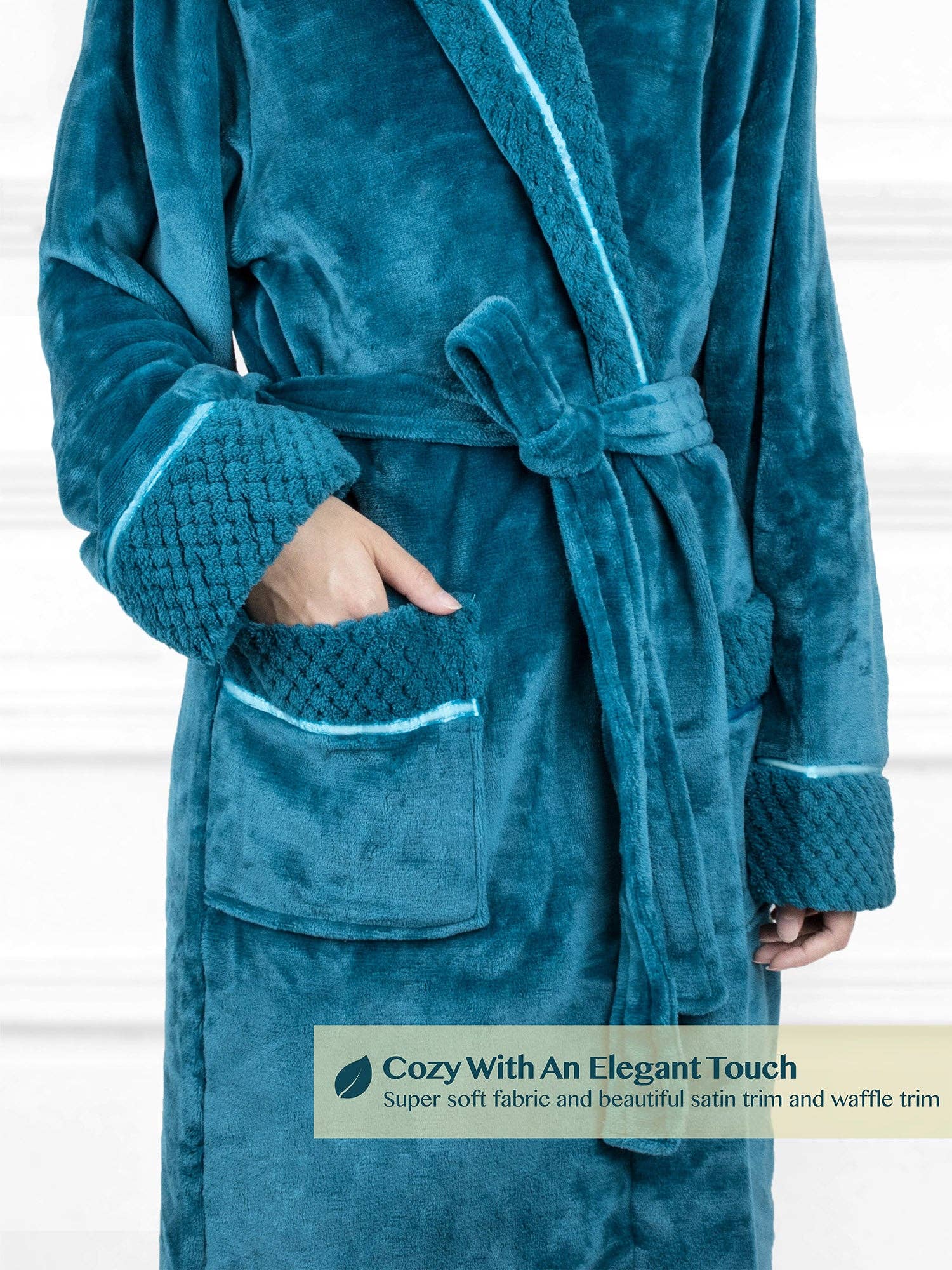 Pavilia - Wholesale Badjas - Dames - Damesbadjas van fleece met satijnen en wafelkanten28