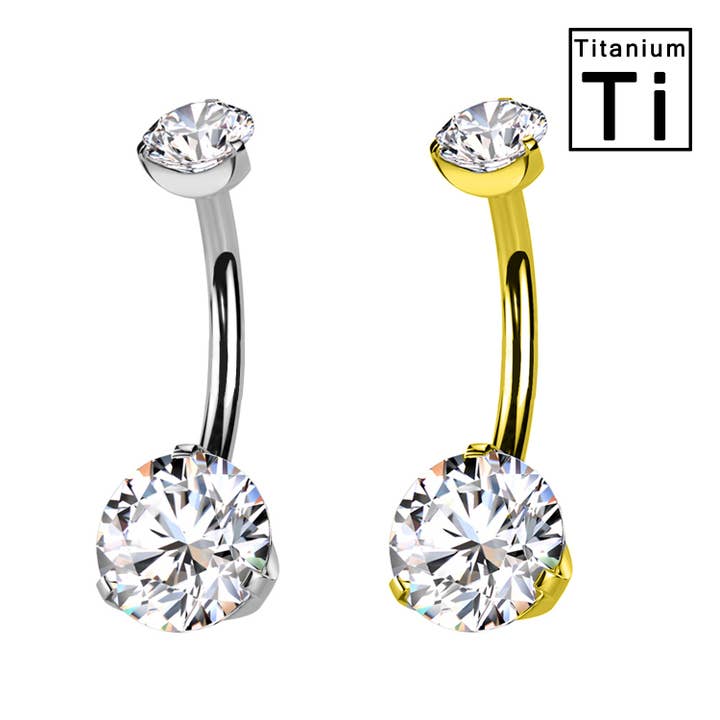Awaken - Wholesale Belly Ring - Titanium Double Crystal Navel Piercing2