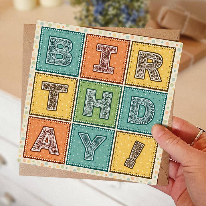 Jess A Little Creative - Wholesale Birthday Card - Turquoise Orange and Yellow Typographic Birthday Card1