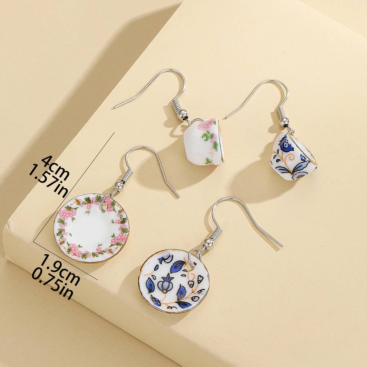 Tourtiwi - Wholesale Dangle Earrings - Charming Porcelain Style Teacup & Saucer Earrings9