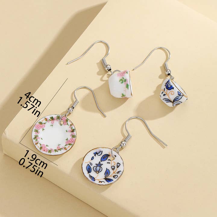 Tourtiwi - Wholesale Dangle Earrings - Charming Porcelain Style Teacup & Saucer Earrings9