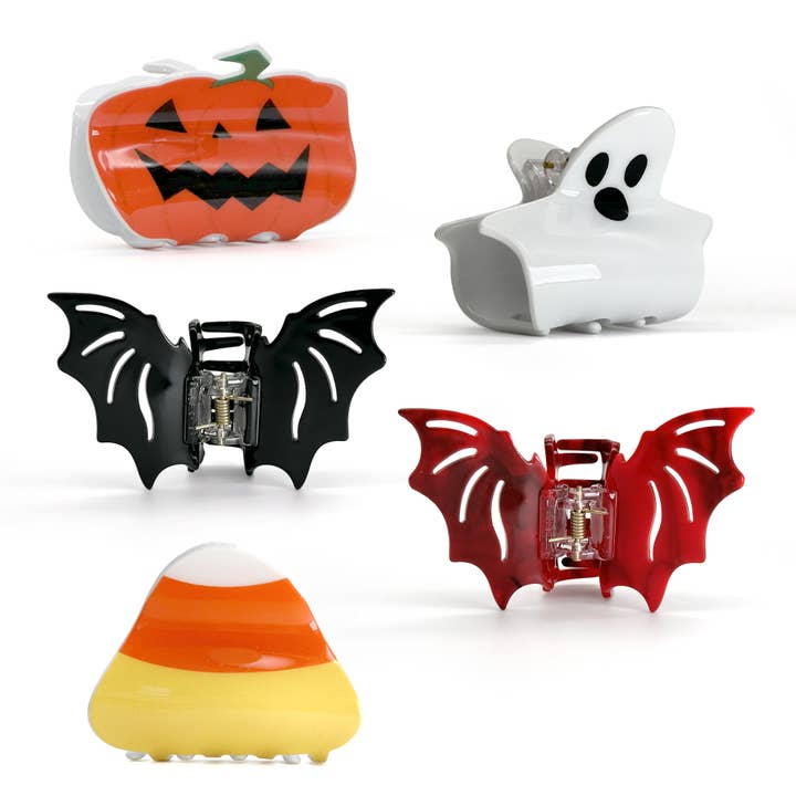 Halloween Hair Claw Clips – Ghost, Bat, Jack O’Lantern & Can for wholesale by Rainbow Unicorn Birthday Surprise