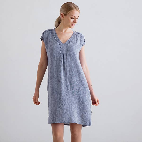 LinenMe - Wholesale Dress - Women's - Linen Dress Navy Melange Emily1