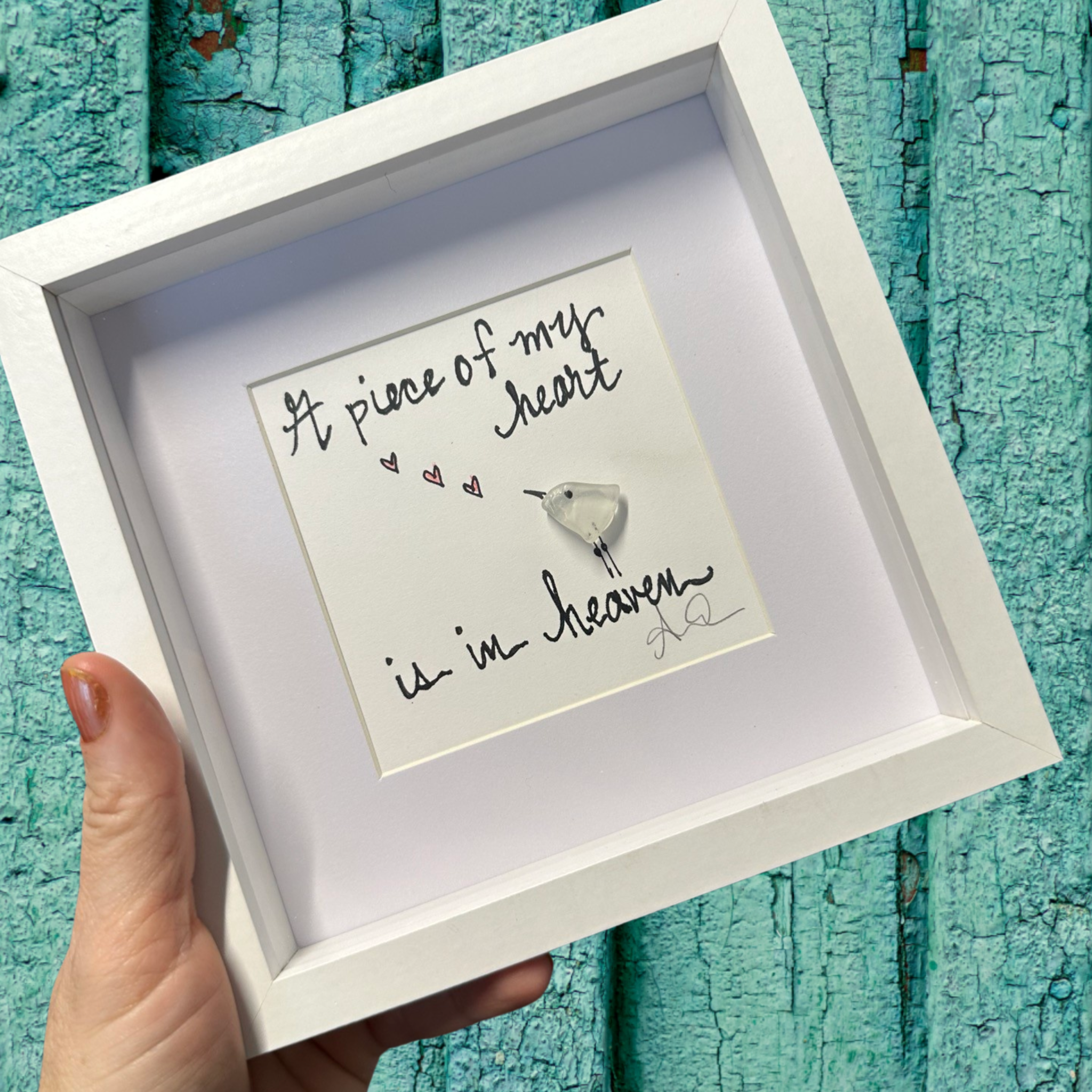 Back Bay Designs - Wholesale Art Print - Piece of My Heart Is In Heaven  MINI - Sea Glass Art - 6x6 Framed1