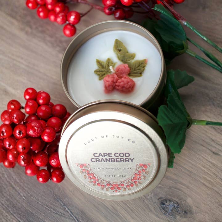 Cape Cod Cranberry Mini Travel Candle – Handmade 4oz Tin for wholesale by Port of Joy Co