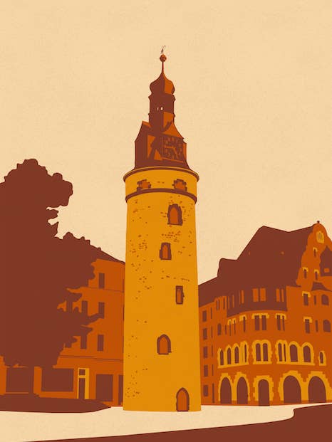 Leipzig Tower Art Print A4 A3 voor wholesale door ostkarte