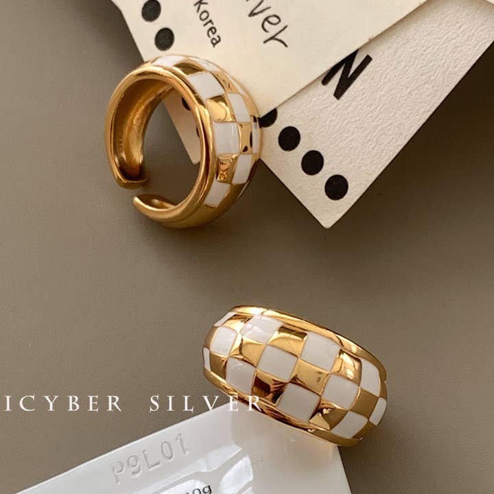 MINICYBER STUDIO - Wholesale Band/Stacked Ring - Simply Checkered Ring0