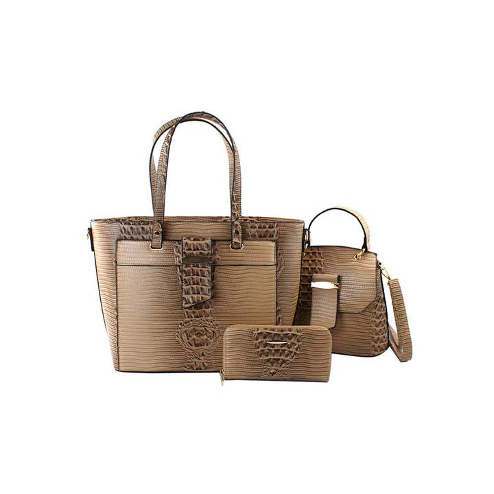 Handbag Factory Corp - Wholesale Top Handle Bag - Women's - 3 in 1 crocodile leather bag, crossbody and purse set