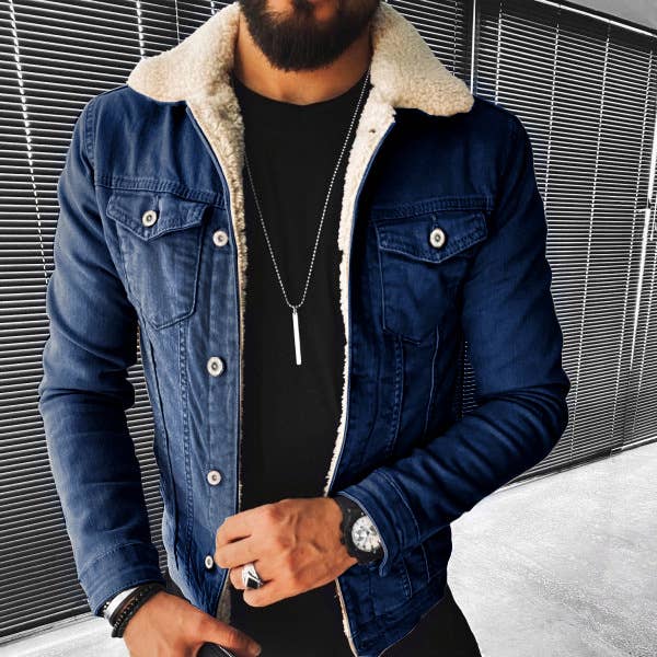 Tourtiwi - Wholesale Denim Jacket - Men's - Men's Lapel Fleece Denim Jacket2