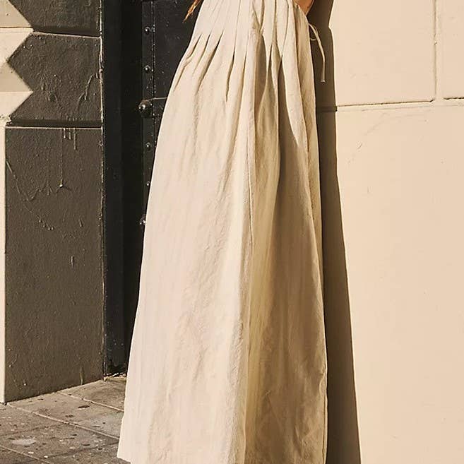 beige 2025 summer cotton front pleated large swing maxi dress for wholesale on Faire