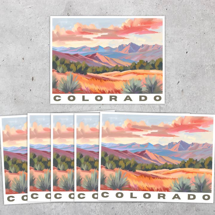 Autocollant sur le thème du Colorado : Vue sur le désert au coucher du soleil (6 unités) pour la vente par KalooMoon Art