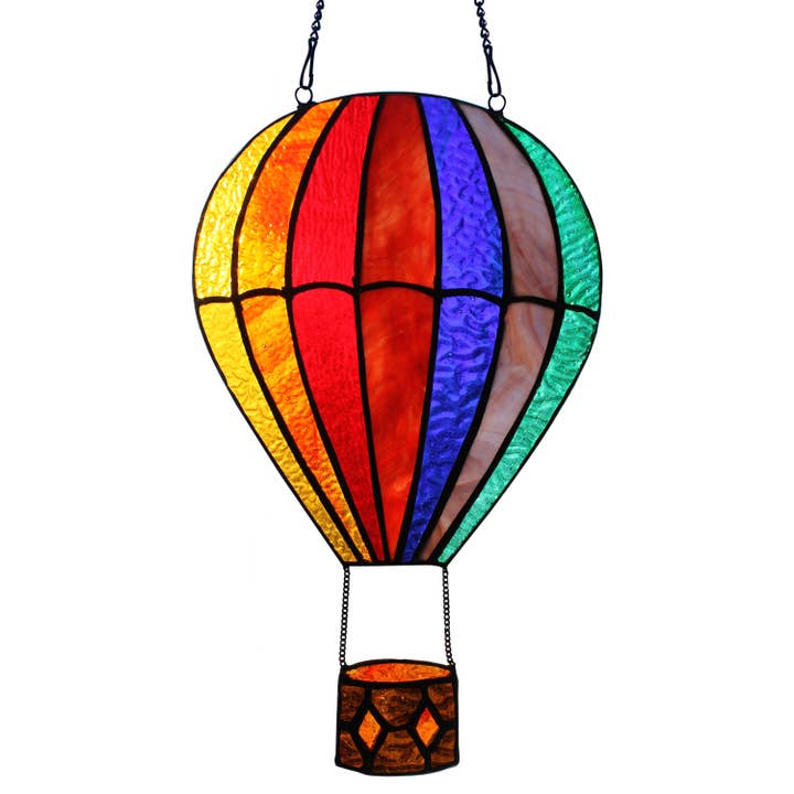 River of Goods - Wholesale Suncatcher - 11"H Otis Red Hot Air Balloon Stained Glass Window Panel