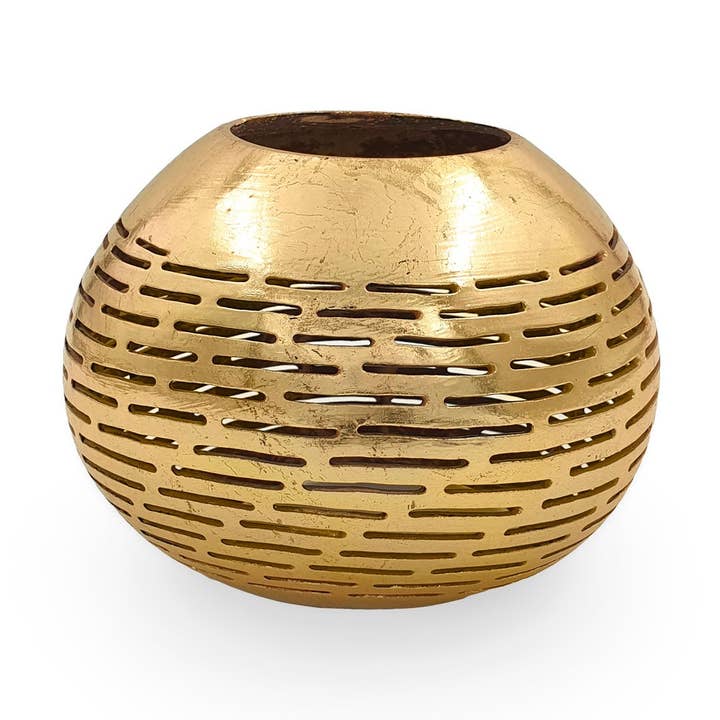 Coconut Candle Holder Gold Carved for wholesale by FERN