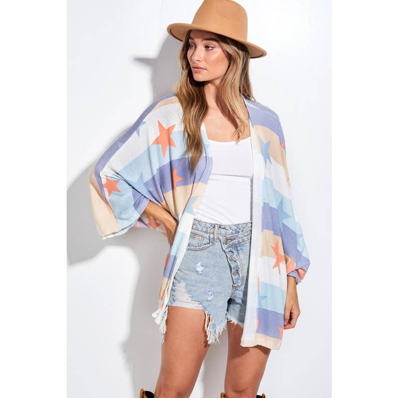 Phil Love – Engroshandel Kimono - Dame – Sommerstjerneprint kimono cardigan med løs pasform7