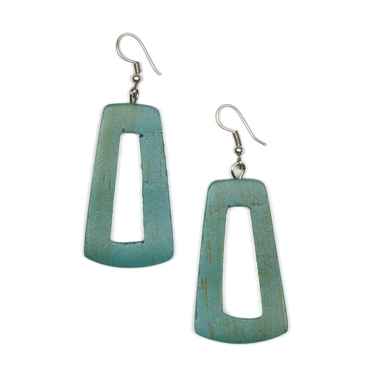 Tinted Wood Rectangular Hoop Earring for wholesale by Suzie Blue Canada