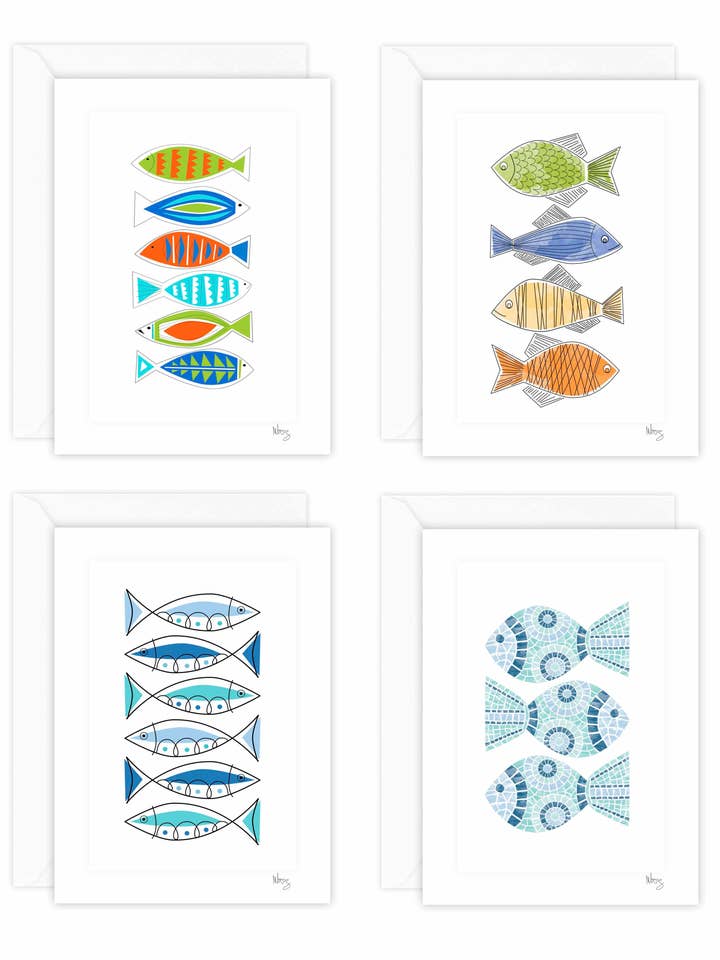Fisk lykønskningskort sæt for engroshandel hos M Design Studio Gifts