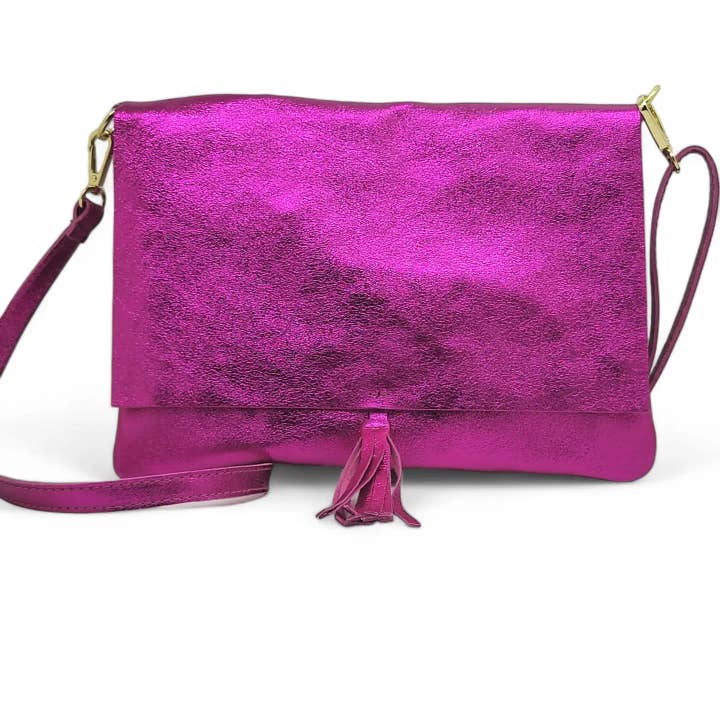 LUNA Ledertasche - Fuchsia laminiert - Hergestellt in Italien für den Großhandel von ZEEN