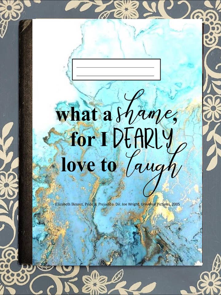 Love to Laugh, Lizzy, Pride & Prejudice, Covered Notebook for wholesale by Mrs. B's Stationery & Gift Shop