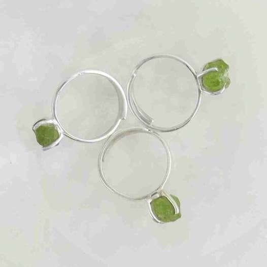 ONE Adjustable Rough Peridot Ring for wholesale by Mi Esperanza Minerals
