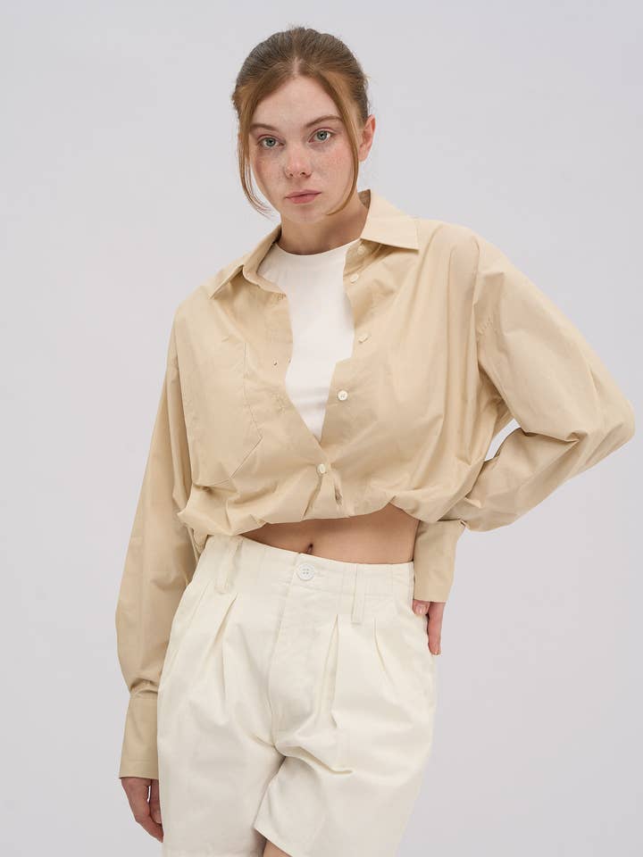 Gelaagd Effect Kort Button-Up Overhemd voor wholesale door DUSTY ROSE