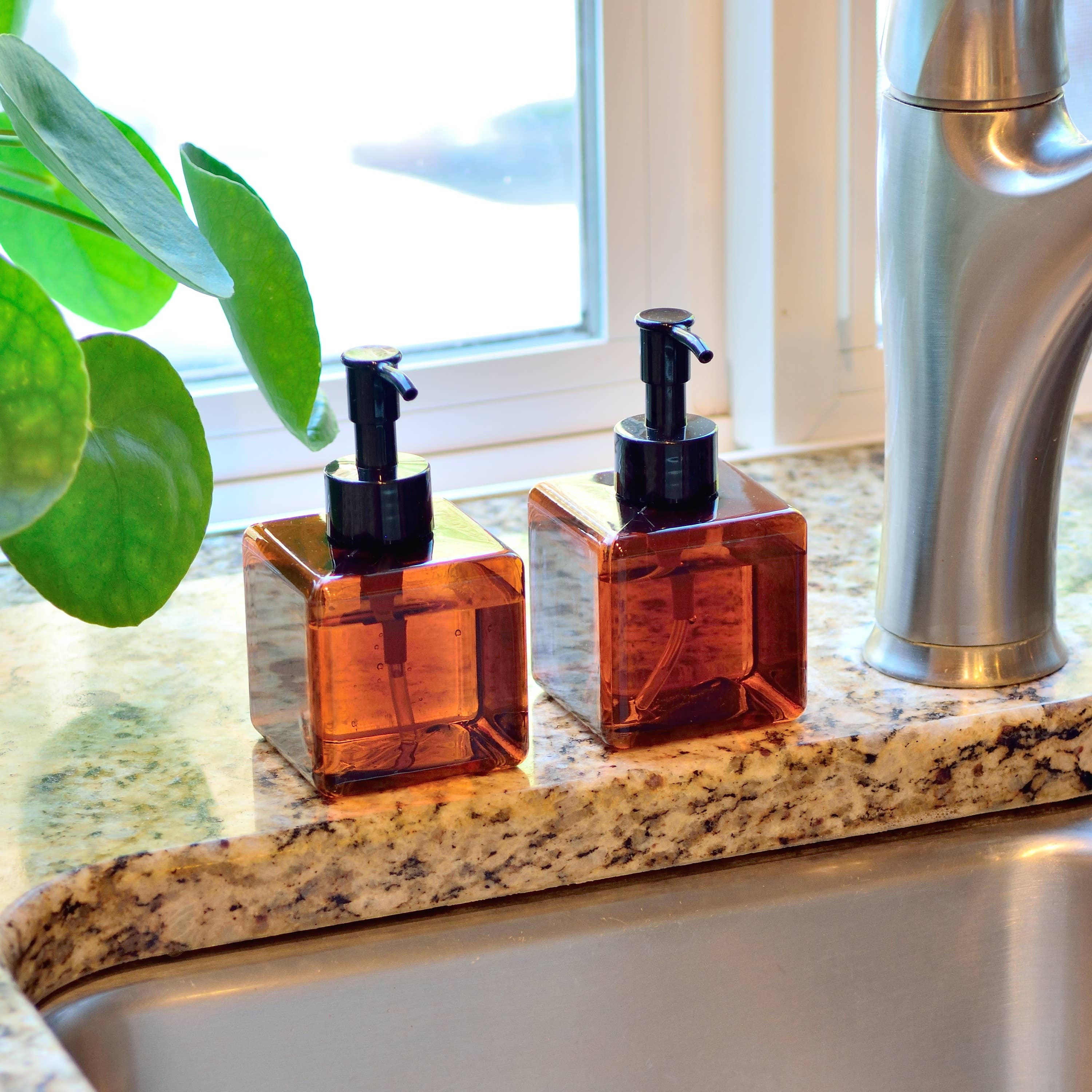 Youngever - Wholesale Soap Dispenser - Youngever 5 Pack 8OZ Plastic Square Pump Bottles - Amber3