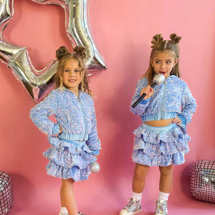 Ellie and Mila - Vente Ensemble haut et jupe – enfant - Ensemble deux pièces bleu avec sequins2
