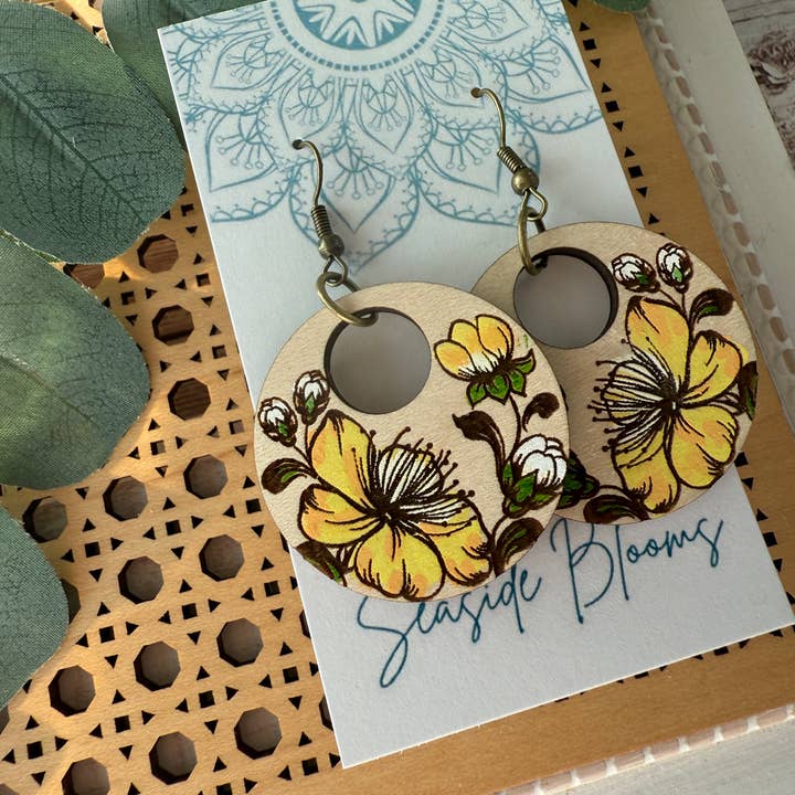Boho Hand painted lightweight maple wood earrings ) for wholesale by Seasideblooms