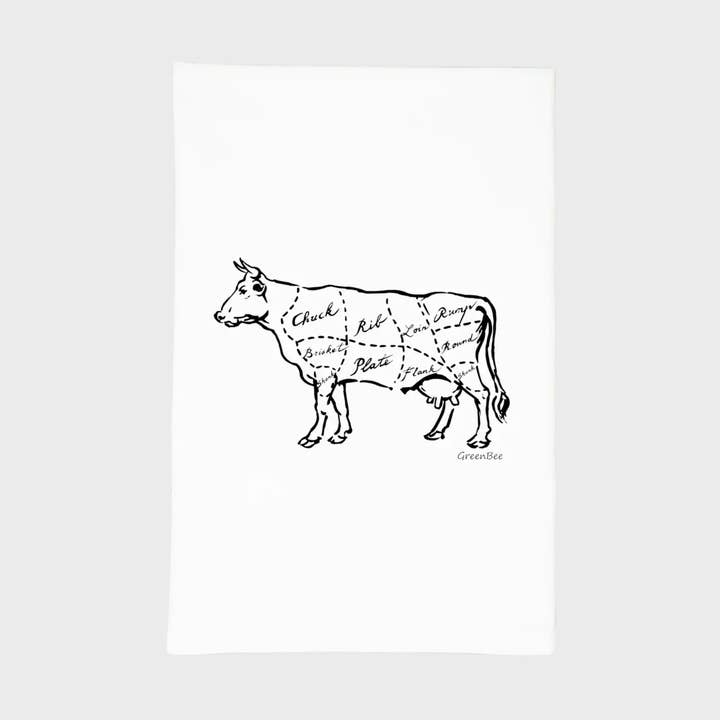 Green Bee Tea Towels - Wholesale Tea Towel - Beef Cuts Dish Towel | Tea Towels | Butcher Kitchen Towels0